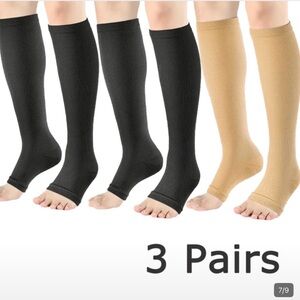 Compression Socks 3 Pairs - Black and Tan - toeless S/M